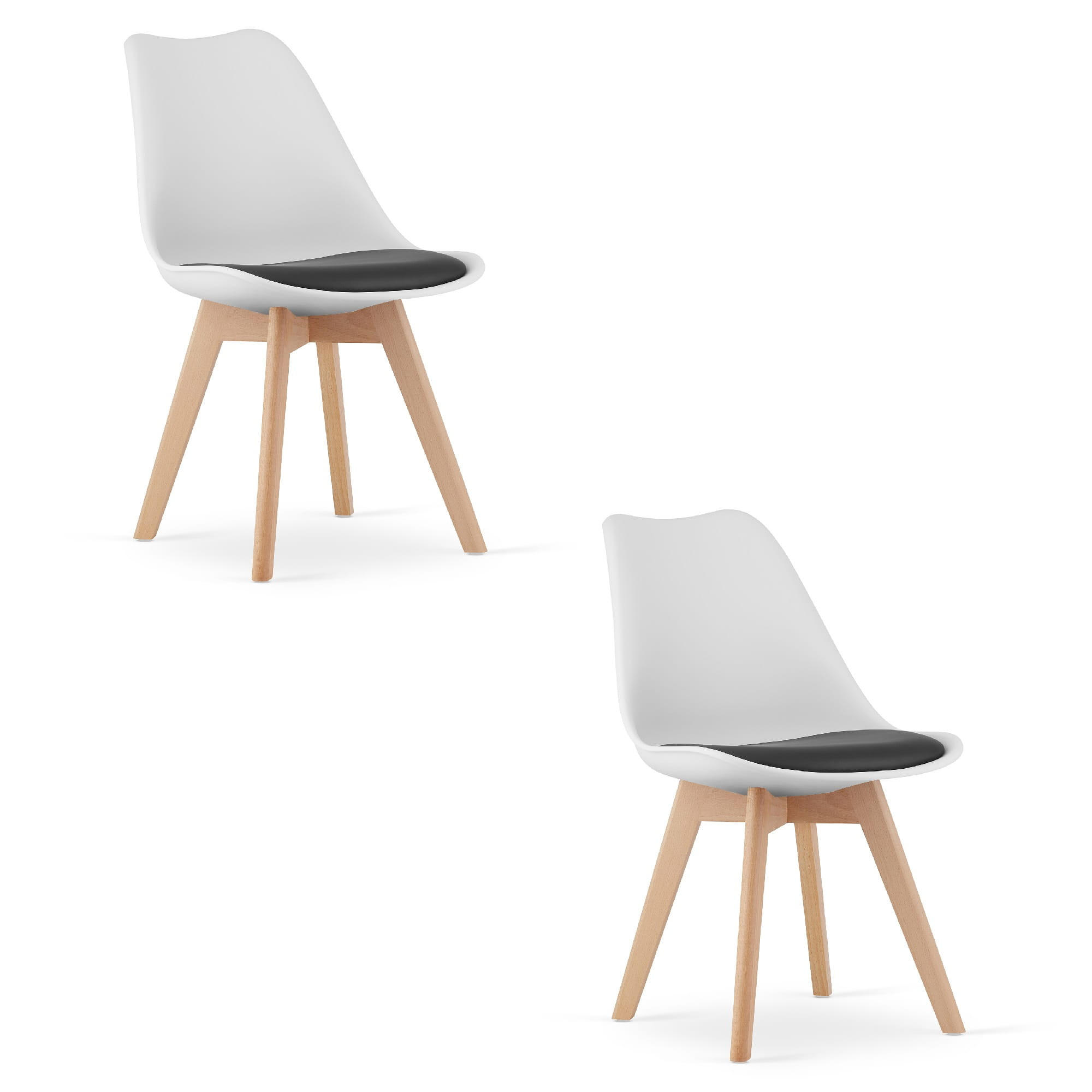 ESSZIMMERSTUHL 2-er Set RIKX Schwarz-weißer Sitz, natürliche Beine - Schwarz/Naturfarben, Kunststoff (49/82/43cm) - Valora