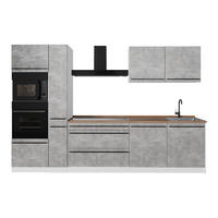 KUCHYŇSKÝ KOUT R-Line, Beton/Bílá, 310 cm pracovná doska Dub Goldkraft - šedá/bílá, kompozitní dřevo (310/206.8/60cm) - Vicco