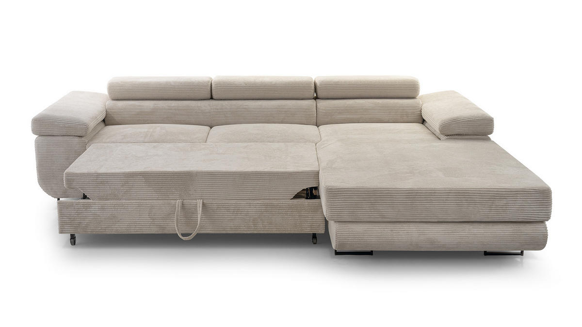 ECKSOFA NOLA Beige L - Rechts Cord - Beige/Schwarz, Textil/Metall (280/203cm) - Luxkor24