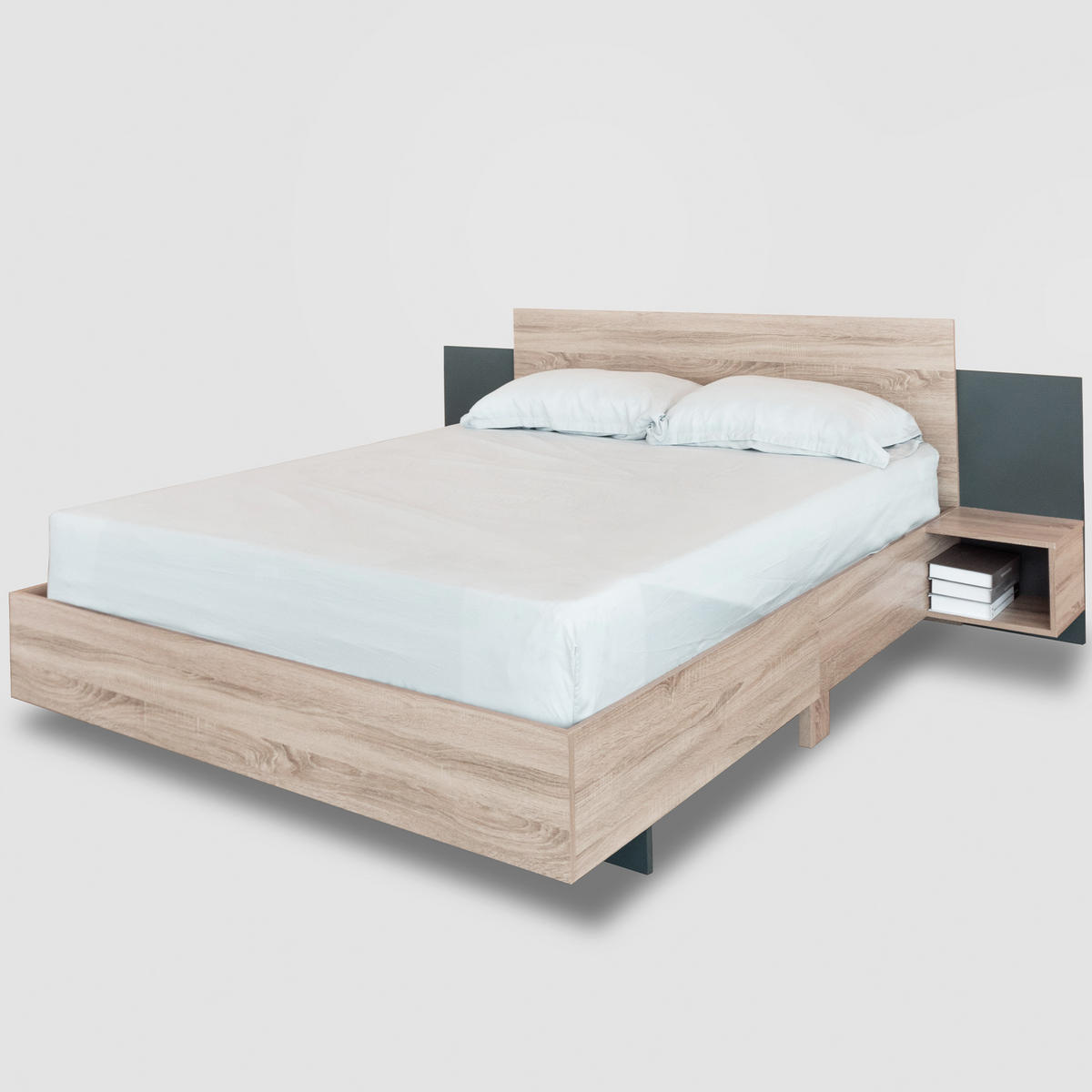 DOPPELBETT 160/200 cm Sonoma-Eiche Dunkelgrau mit 2 Nachtkommoden - Dunkelgrau, Holz (160/200cm) - OKWISH