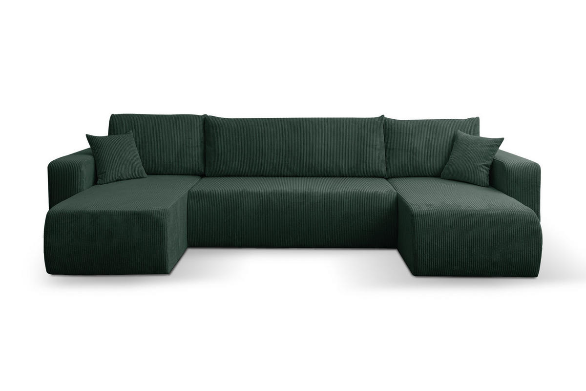 WOHNLANDSCHAFT LUNA U-FORM mit Schlaffunktion und Bettkasten (Grün) - Grün, Textil (312/83/142cm) - VENASI MÖBEL