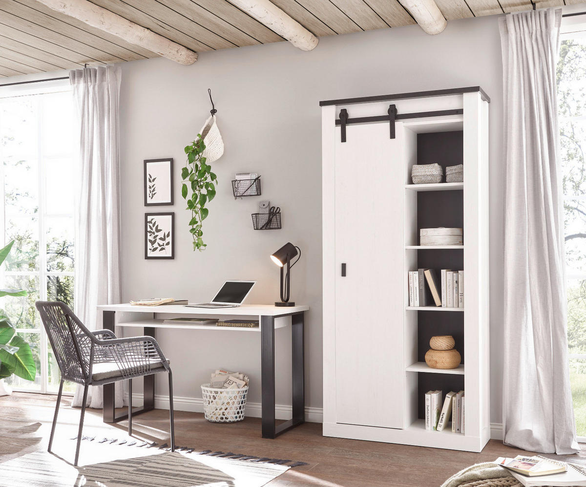 STAURAUMSCHRANK weiß Pinie, anthrazit, Landhaus, Regalschrank 93 x 201 cm Mehrzweckschrank - Anthrazit/Weiß, Holzwerkstoff/Metall (93/201/38cm) - Furn.Design