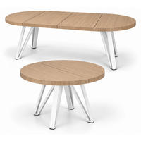 ESSTISCH rund ausziehbar 90/190/76 cm, Hellbraun Eiche Hikora Egger Natur, 54 cm Tischplatte + Industrial-Metallgestell Weiß - Hellbraun/Weiß, Holzwerkstoff/Metall (90/190/76cm) - Damale Möbel