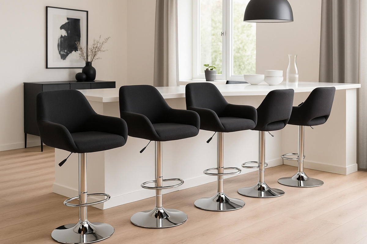 BARHOCKER 2er Set Prag Stoff chrom schwarz - Chromfarben/Schwarz, Textil/Metall (51/109/52cm) - TPFLiving