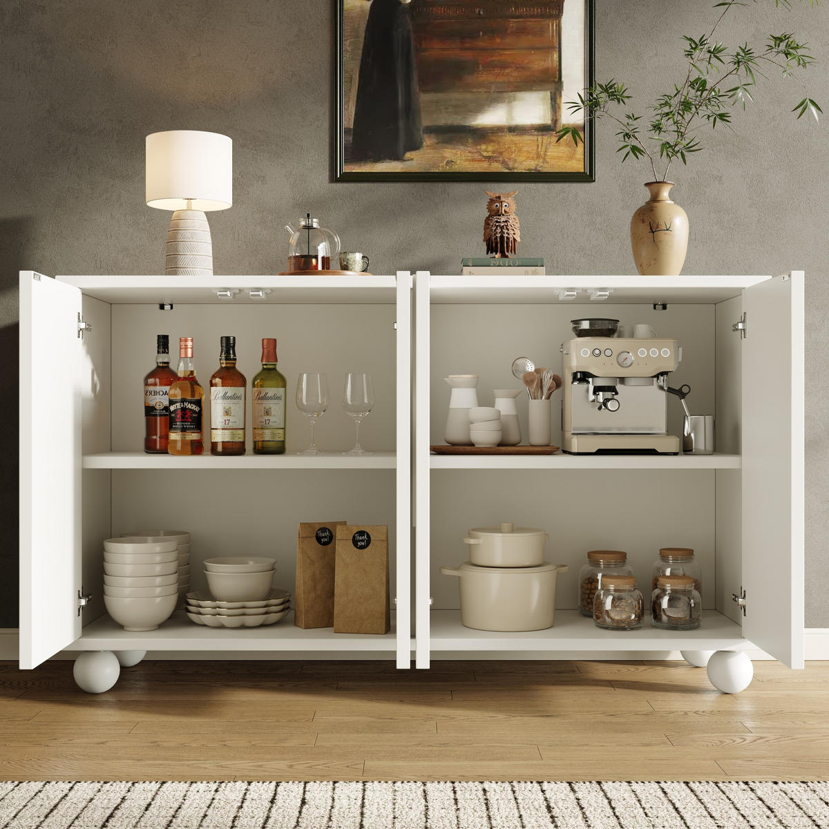 SIDEBOARD aus MDF 120x35x71 cm Weiß mit verstellbarem Einlegeboden und Kippschutz - Weiß, Holzwerkstoff (120/71/35cm) - IVMEU