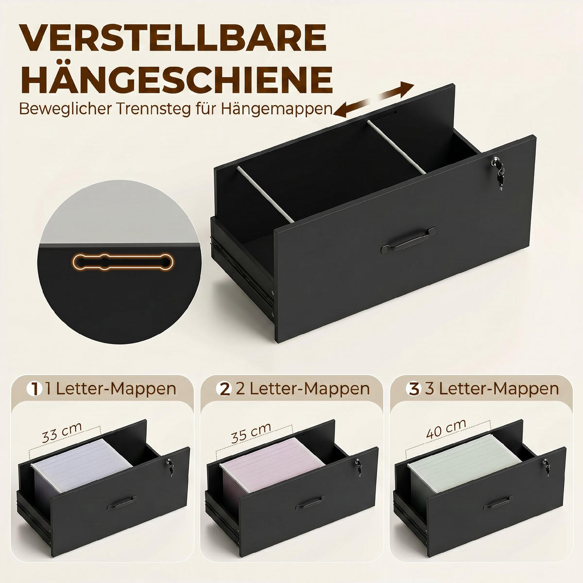 AKTENSCHRANK Schwarz 70.0/40.0/157.0cm - Schwarz, Holzwerkstoff (40/157/70cm)