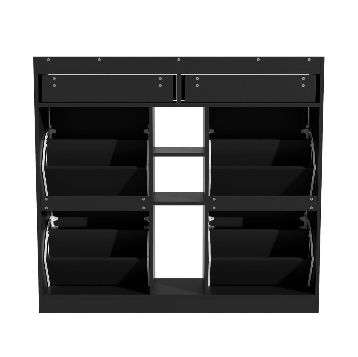 SCHUHSCHRANK mit 4 Klappen 110 x 26 x 100 cm Schwarz mit Schubladen - Schwarz, Holz (26/100/110cm) - Beauniv