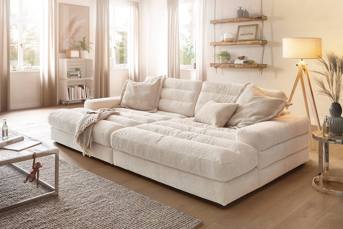 BIG SOFA LANA Weiß Webstoff - Schwarz/Weiß, Textil (296/83/178cm) - KAWOLA