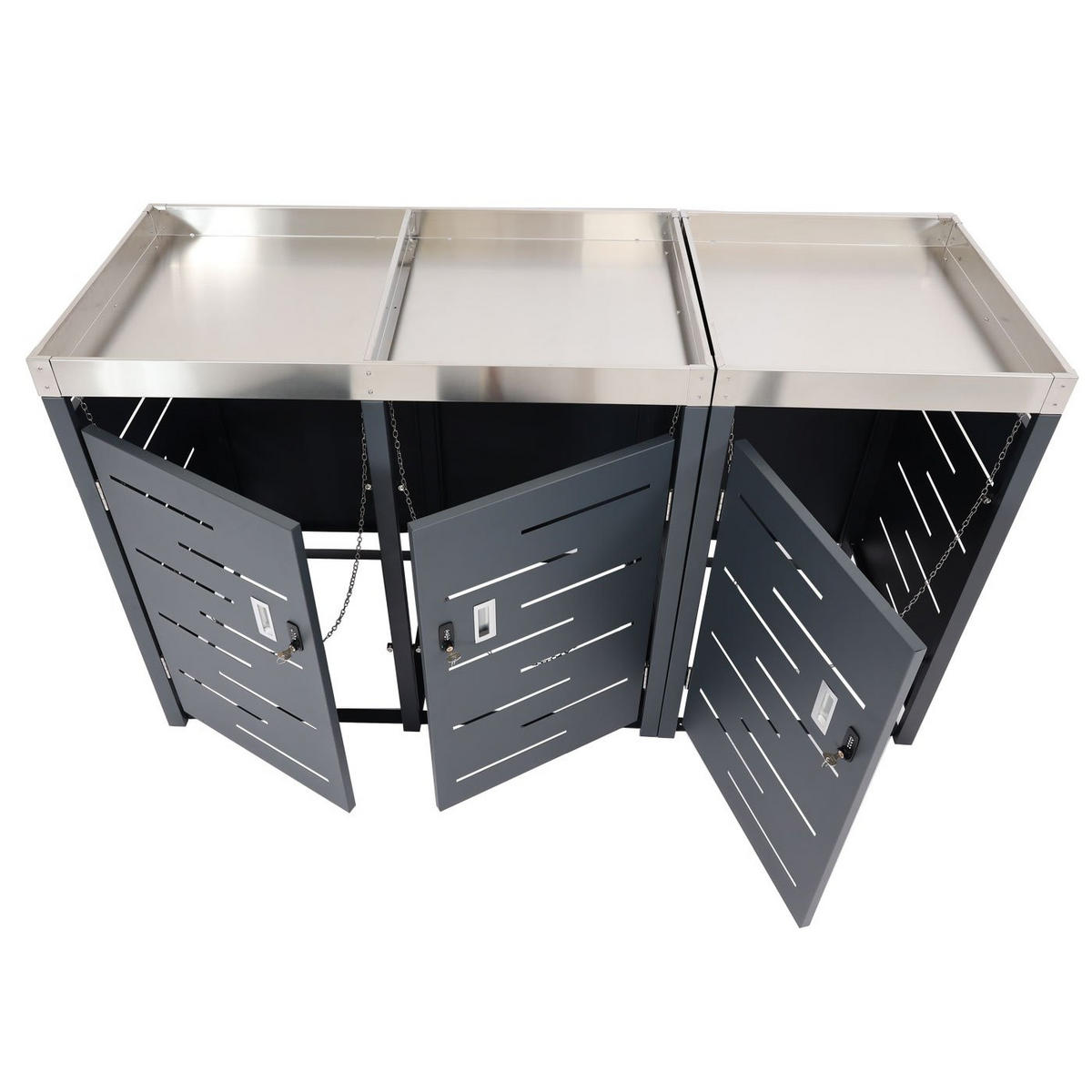 MÜLLTONNENBOX 3er 110x175x62cm 80-240 Liter - Anthrazit, Metall (175/110/62cm) - PROREGAL