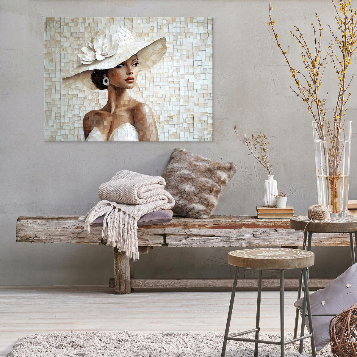 LEINWANDBILD Frau Abstrakt Beige 60x40 cm - Multicolor, Holzwerkstoff (60/40cm) - Wallarena