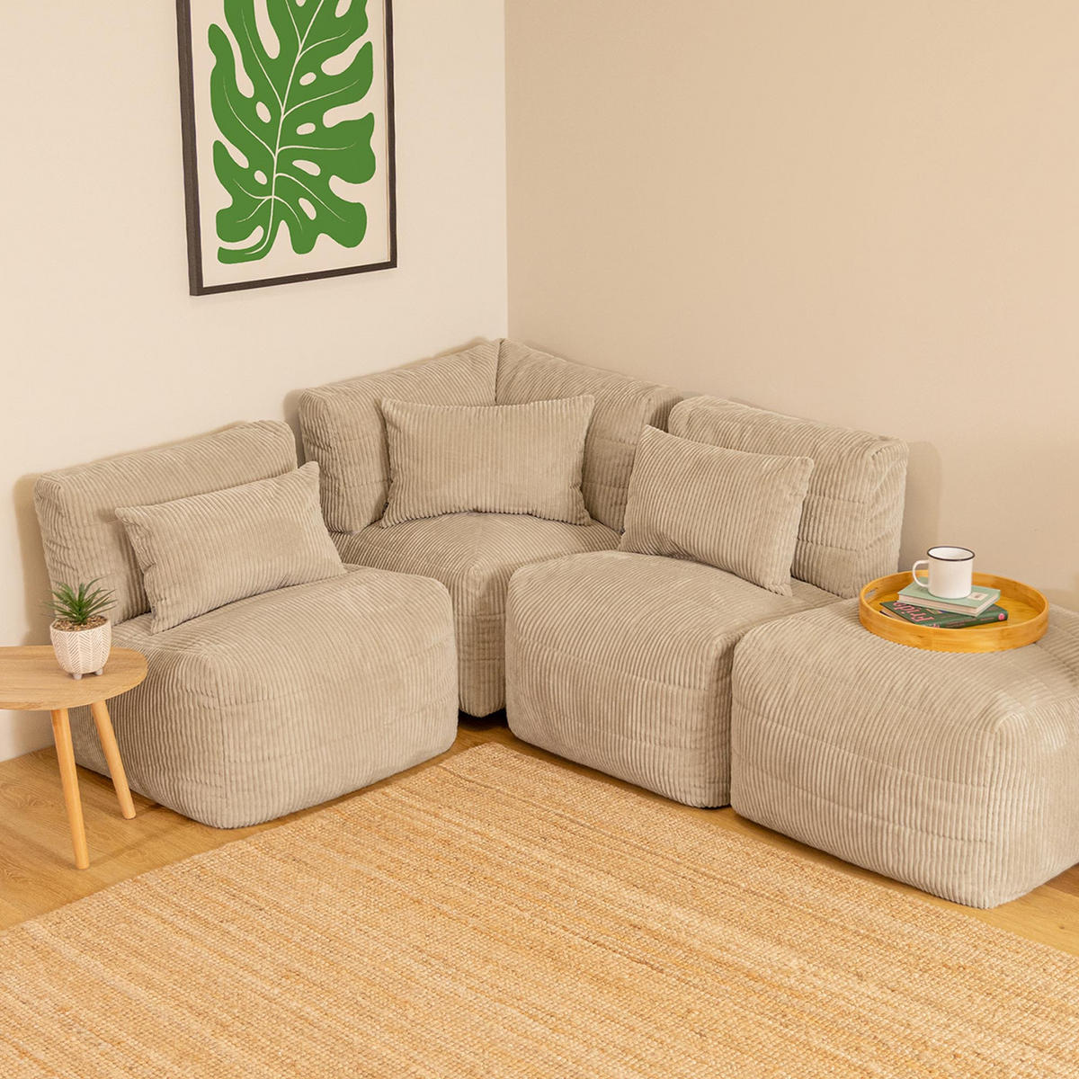 SITZSACK-SOFA 4-tlg. modular cord Noa - Beige, Textil (303/70/78cm) - icon