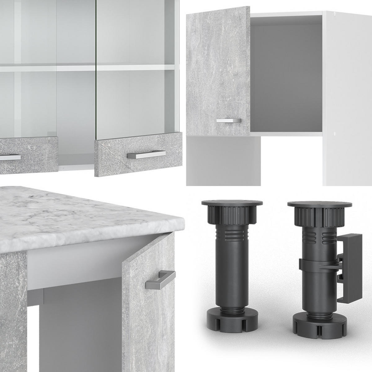 ECKKÜCHE R-Line Beton/Weiß 237 x 247 cm, AP Anthrazit - Schieferfarben/Weiß, Holzwerkstoff (247/81.6/60cm) - Vicco