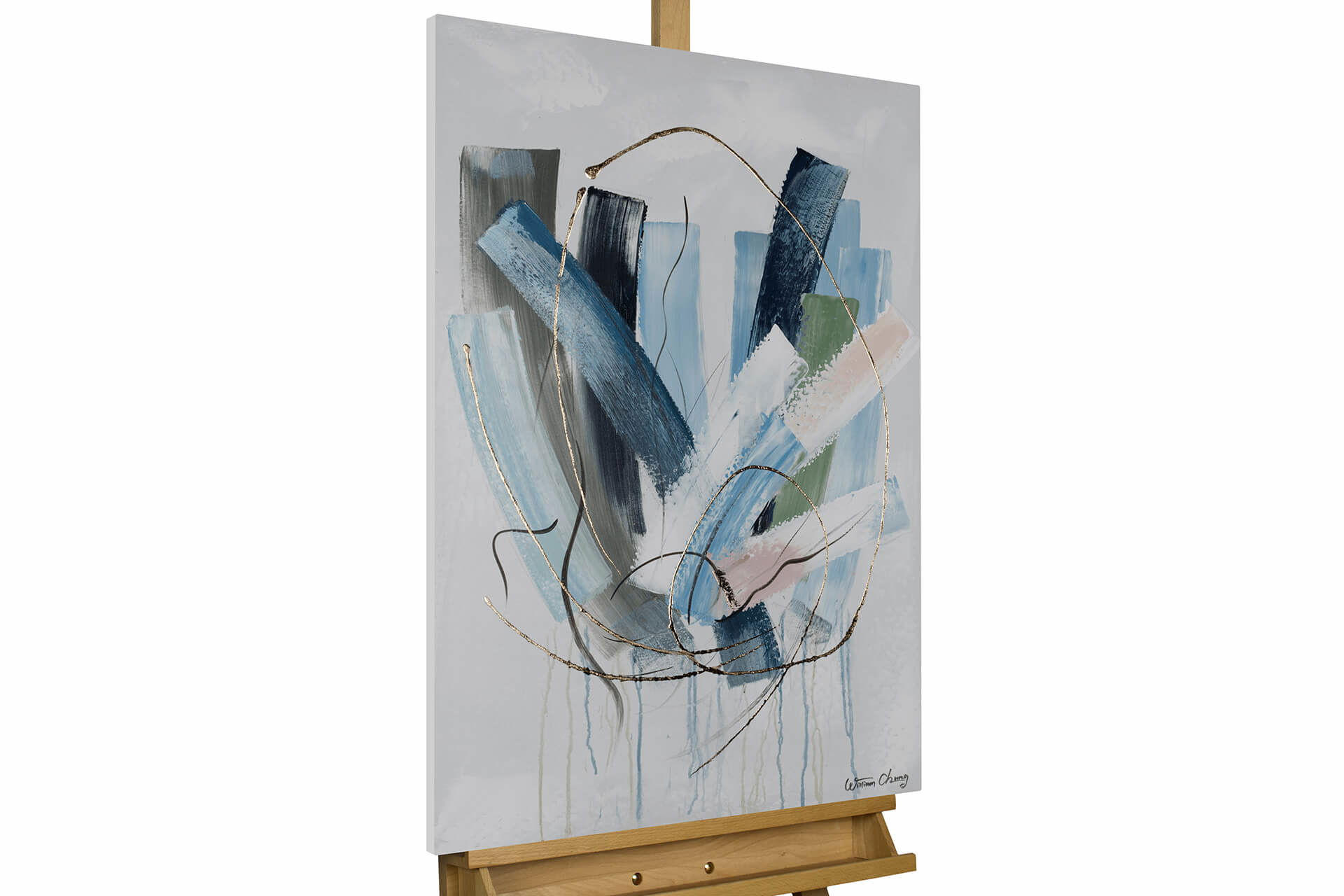 ACRYLBILD HANDGEMALT 60/90 cm - Blau/Grau, Holz/Textil (1.3/90cm) - KUNSTLOFT