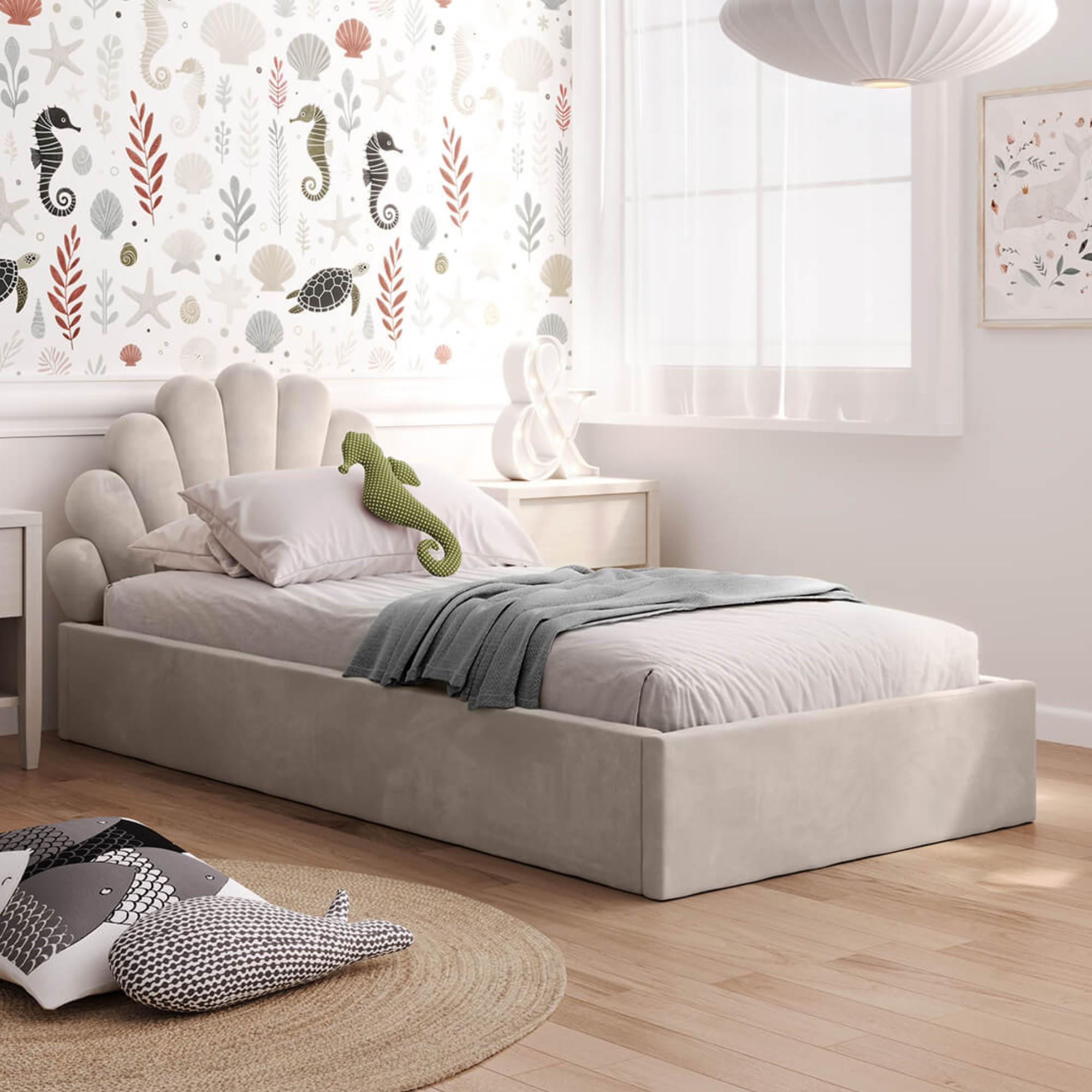 KINDERBETT 90x200 cm mit Stauraum in Beige - Beige, Naturmaterialien/Metall (90/200cm) - Kids Collective