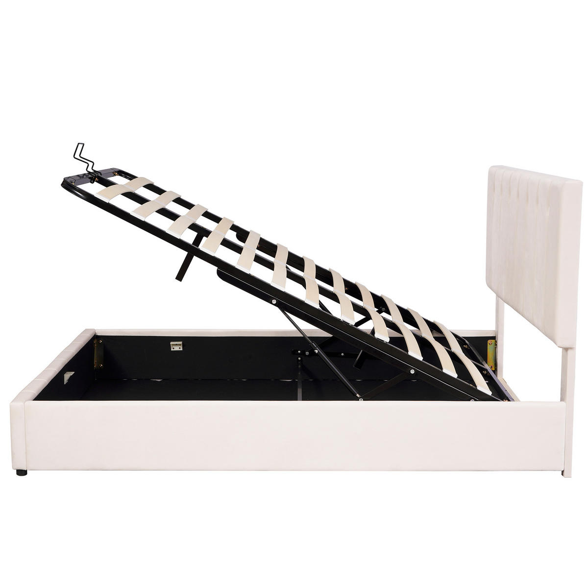 POLSTERBETT 140/200 cm Cremeweiß mit hydraulischem Bettkasten und höhenverstellbarem Kopfteil - Creme, Textil (140/200cm) - OKWISH