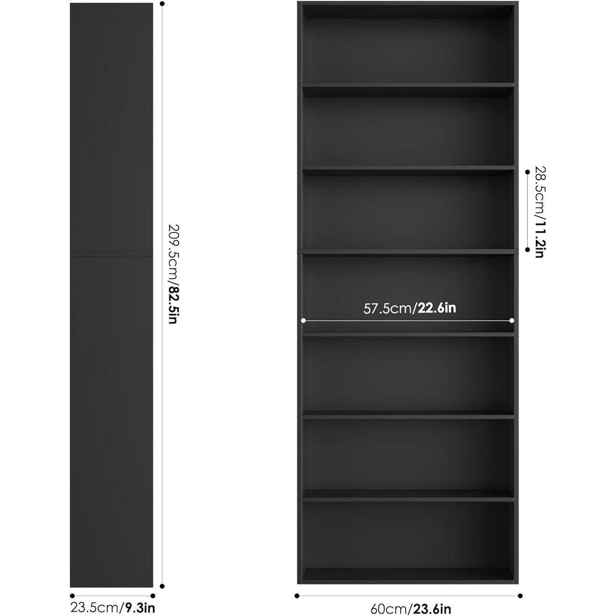 BÜCHERREGAL mit 7 Fächern schwarz 209,5 x 60 x 23,5 cm - Schwarz, Holzwerkstoff (60/210/23.5cm)