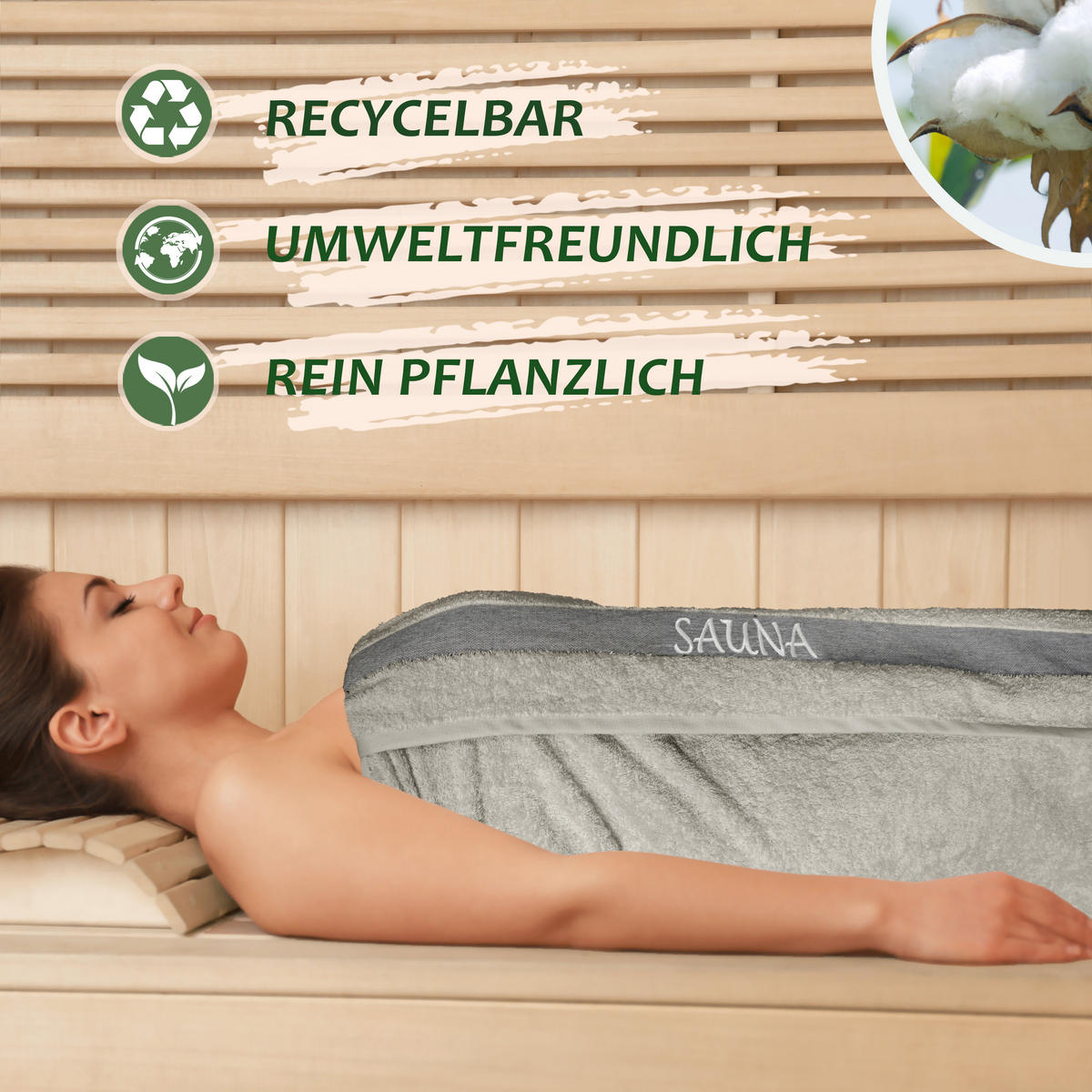 SAUNAHANDTUCH Lima Kieselgrau 100x200 cm - Graubraun, Naturmaterialien (100/200cm) - Lashuma