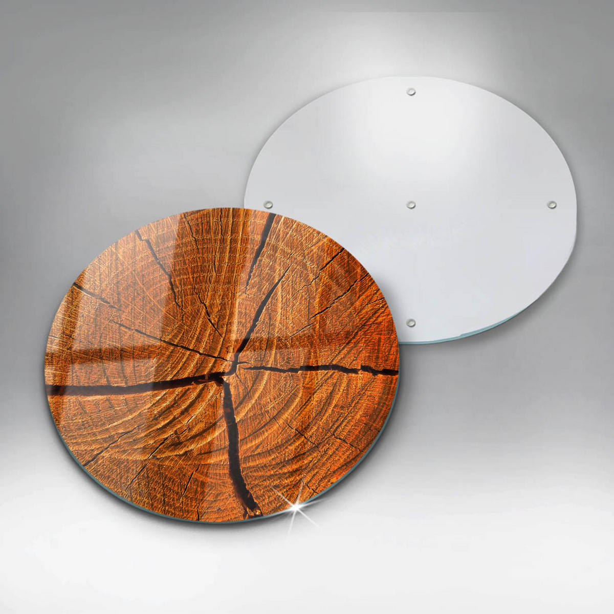 GLASPLATTE Ø 40 cm Baumstamm Struktur - Hellbraun, Glas (40/40cm) - Wallfluent