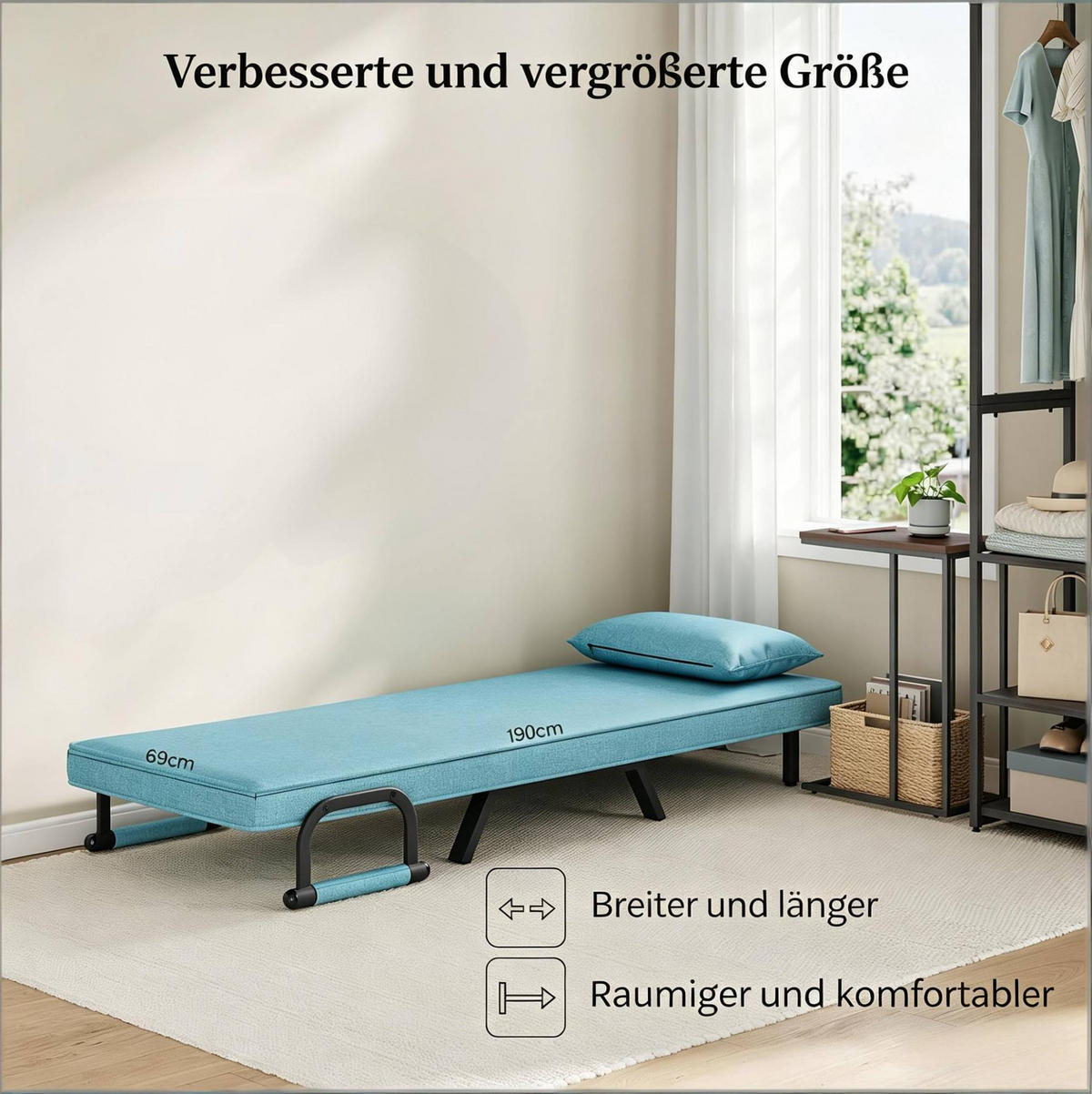 SCHLAFSESSEL 80/74/82 cm blau aus Leinen und Metall mit Bettfunktion - Blau, Textil (74/26/190cm) - OKWISH