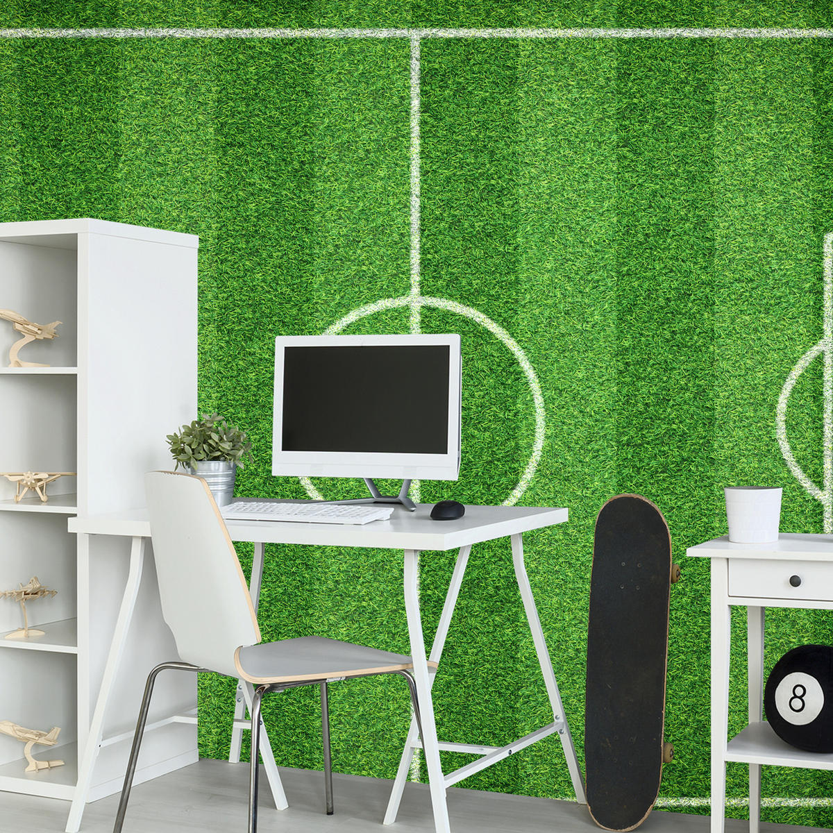 FOTOTAPETA Pre Študentskú Izbu Štadión Vtáčia Perspektíva Trávnik Ihrisko 250 x 175 cm - biela/zelená, papier (250/175cm) - Muralo