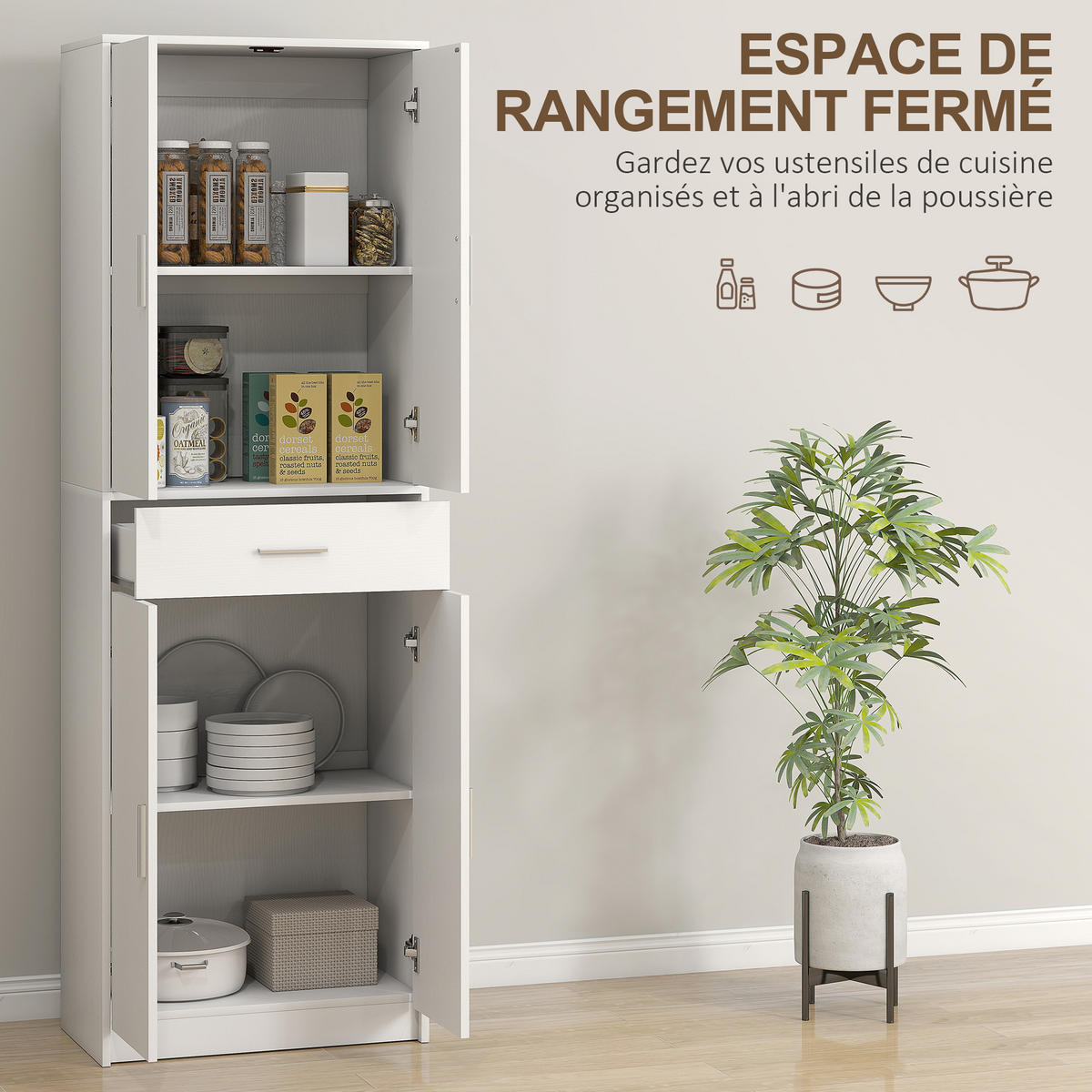 HIGHBOARD DE-11179 2 Schränke & Schublade mit verstellbaren Böden Weiß - Weiß, Holzwerkstoff (35/180/60cm) - ComfortXL