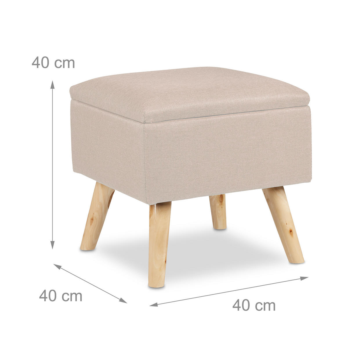 HOCKER - Beige, Holz/Holzwerkstoff (40/40/40cm) - Relaxdays