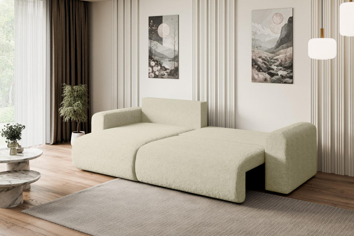 ECKSOFA mit Schlaffunktion und Bettkasten ORRO-L - 272x145x83 cm Beige Bouclé - Beige/Schwarz, Holzwerkstoff/Kunststoff (272/145cm) - ALTDECOR