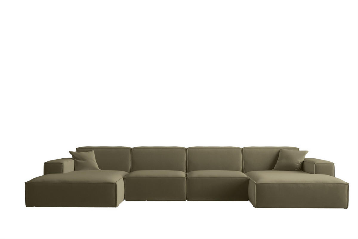 WOHNLANDSCHAFT Celes Premium Opera - Olivgrün, Holzwerkstoff/Textil (379/73/165cm) - Fun Möbel