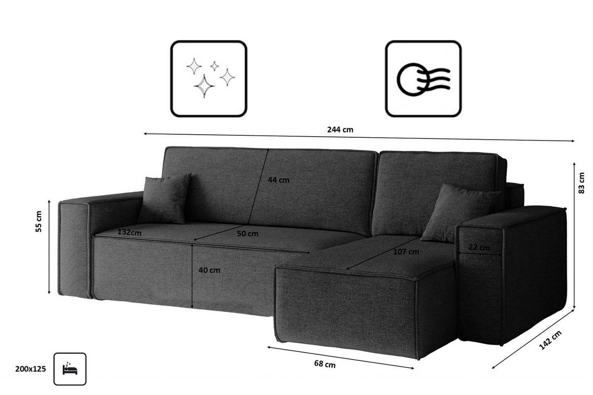 ECKSOFA, Best L-Form, Stoff Neve, Dunkelgrau, Rechts - Dunkelgrau, Holz (244/142cm) - Kaiser Möbel