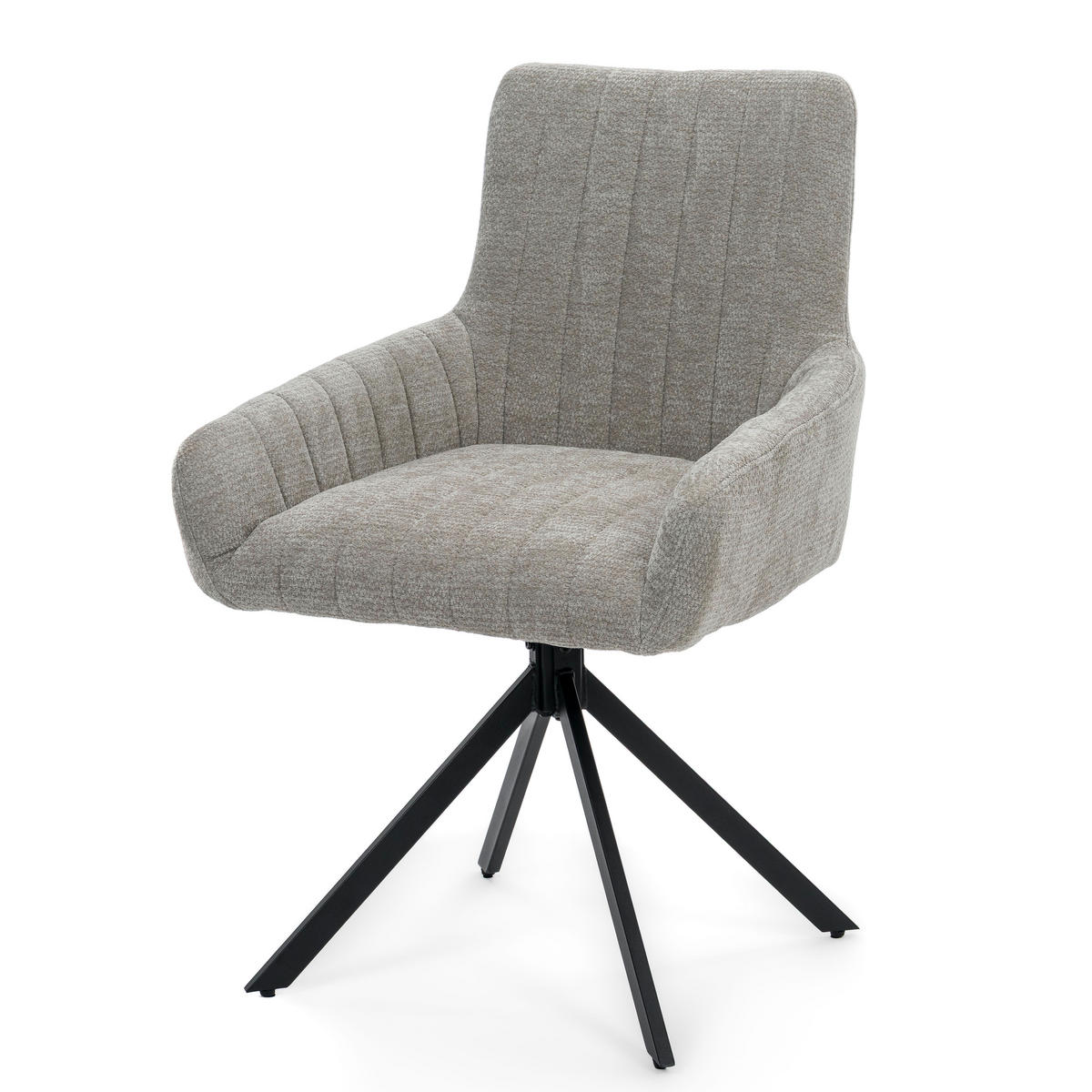 STUHL LUINO drehbar gepolsterter mit Steppung - hellgrau - Chenille - Hellgrau/Schwarz, Textil/Metall (58/87/60cm) - NEW HOME