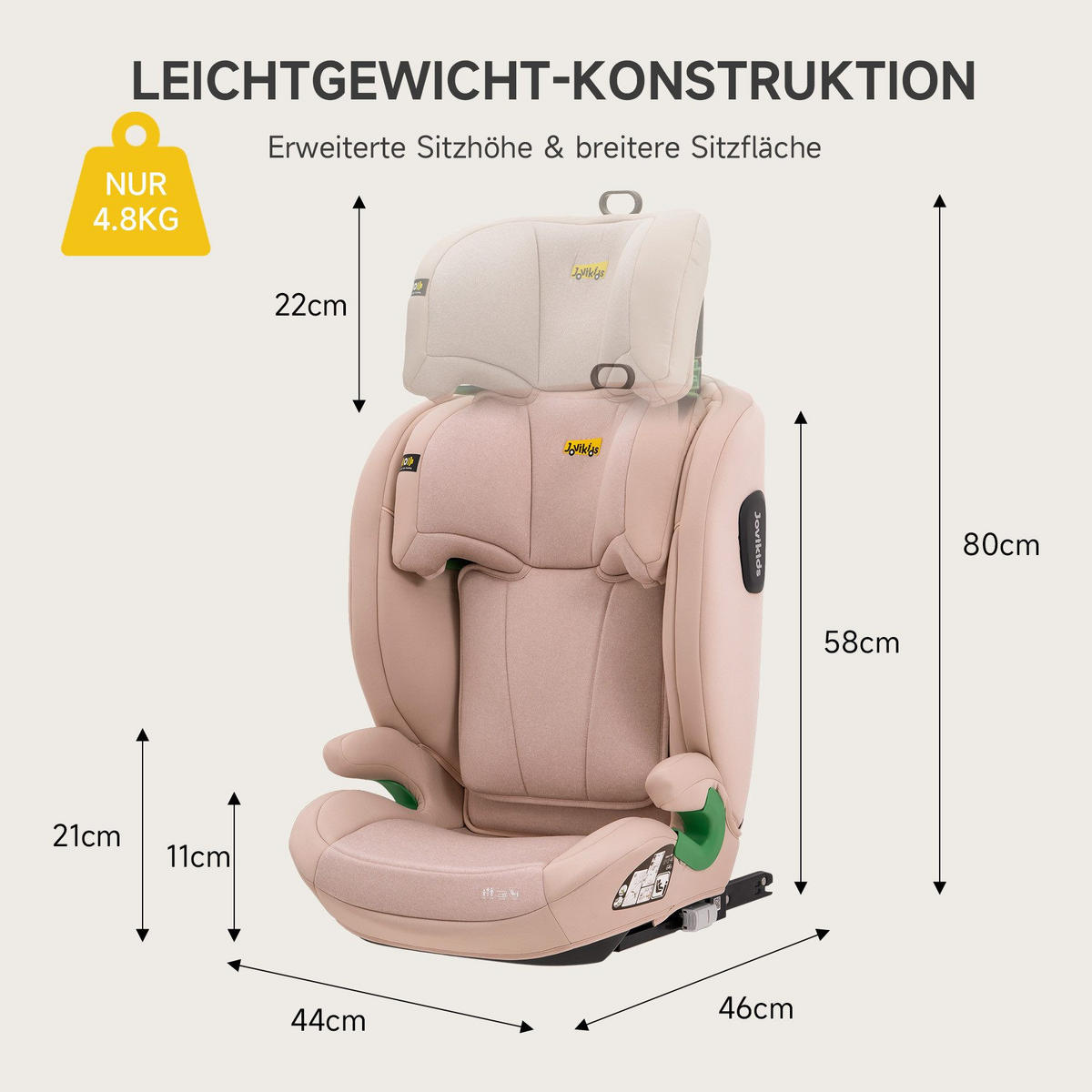 AUTOKINDERSITZ Kindersitzerhöhung i-Size R129& Verstellbare Kopfstütze - Rosa, Textil (44/80/46cm) - Gisaae