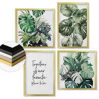 WANDBILDER 4er Set - 50x50 cm & 40x60 cm Goldrahmen - Dekoration aus grünen tropischen Blättern - Goldfarben, Kunststoff (50/50cm) - ArtPrintCave