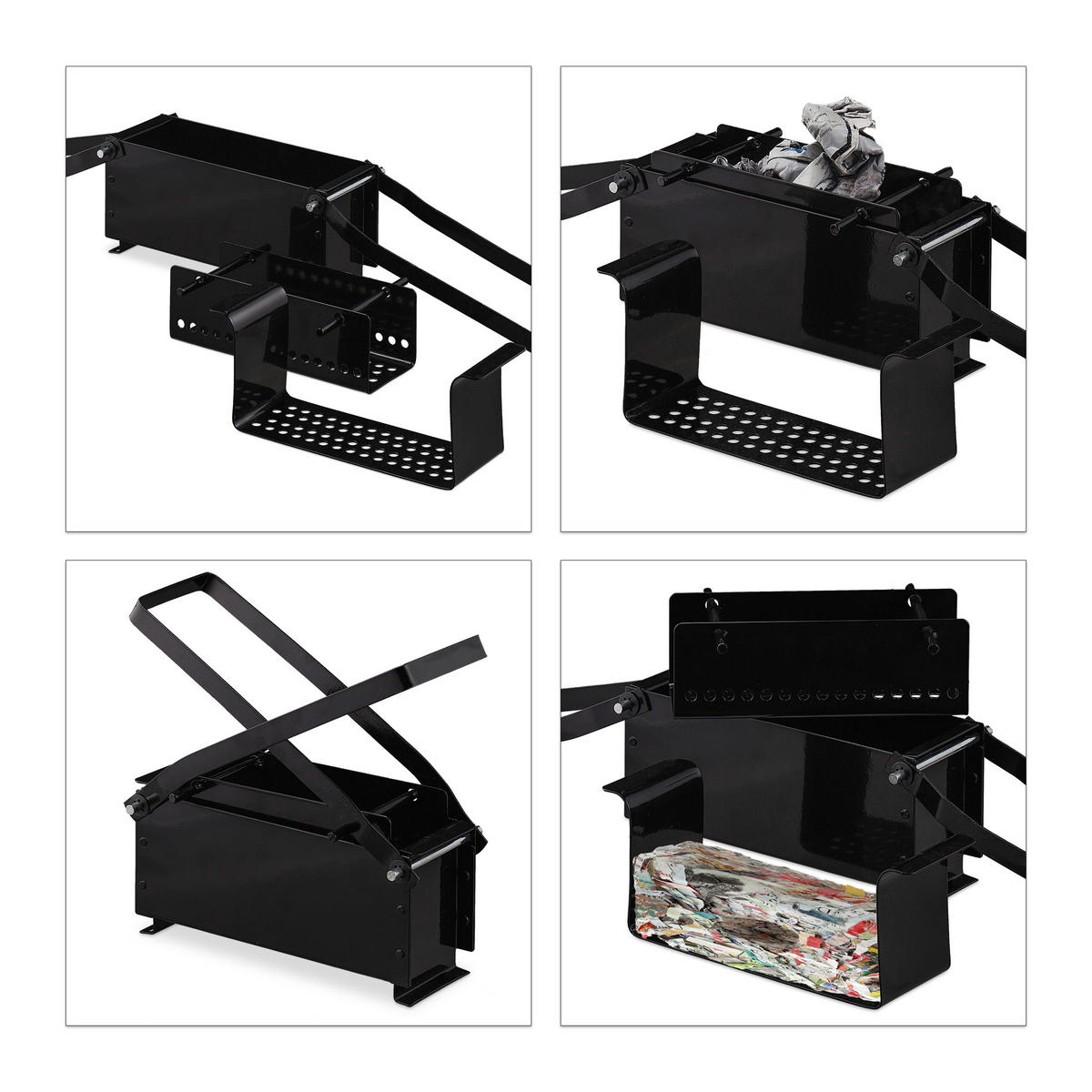 PAPIERBRIKETTPRESSE - Schwarz, Metall (28/25.5/14.5cm) - Relaxdays