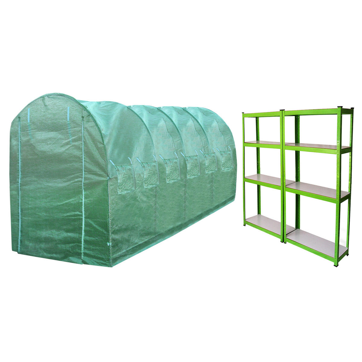 POLYTUNNEL 19mm 5m x 2m mit Regale - Grün, Kunststoff (200/1/500cm) - Monstershop