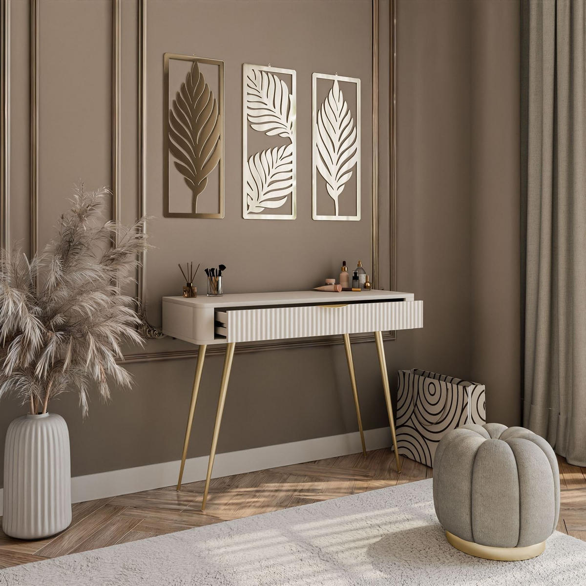 KONSOLE SCARLETT MIT SCHUBLADE BEIGE + GOLD - Beige, Holzwerkstoff (38/100/78cm) - Lookway