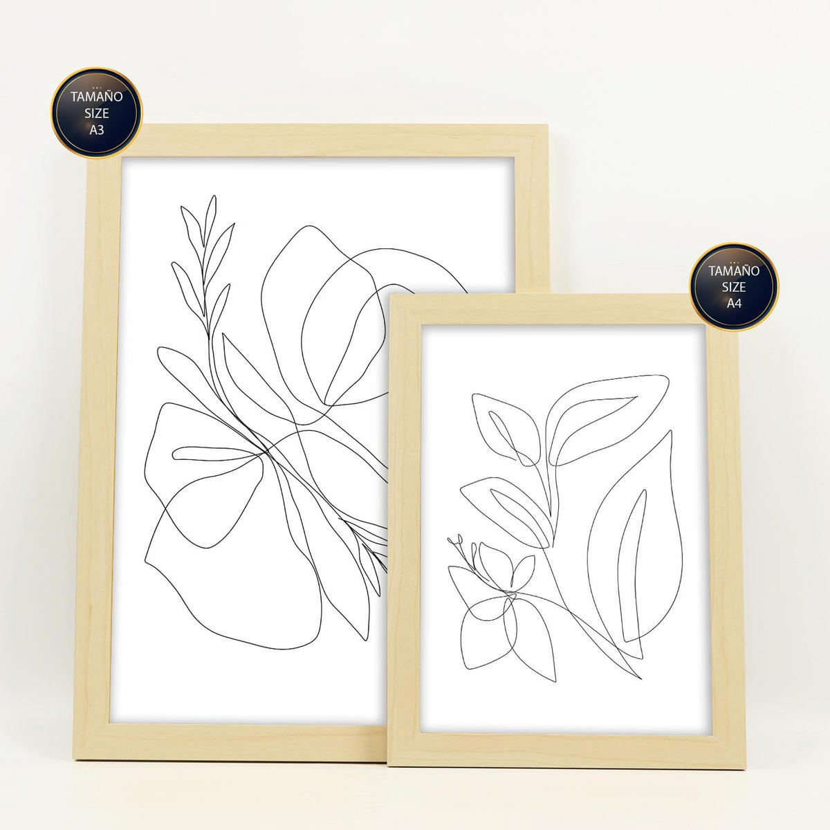 POSTER Set Mit 6 Blumenrahmen 1 Abstrakt Größe A3 & A4 Rahmen aus hellem Holz - Beige, Papier (29.7/1cm) - Nacnic