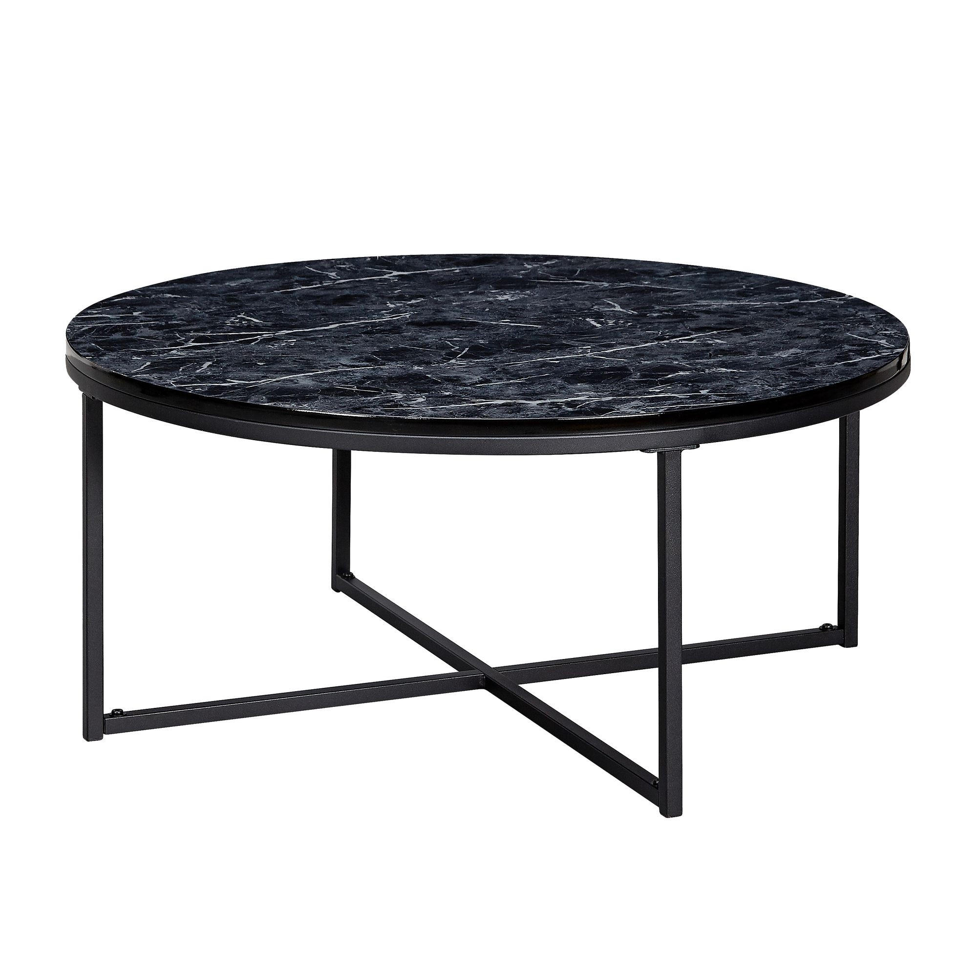 COUCHTISCH mit Marmor-Optik und Hochglanz-Finish, rund, Schwarz 80x80x35 cm - Schwarz, Holz/Metall (80/80/35cm) - KADIMA DESIGN