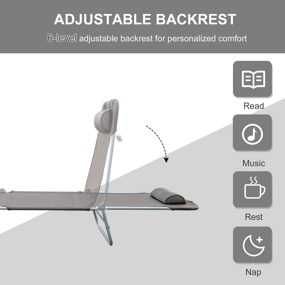 SONNENLIEGE aus Stahl 182x56x28 cm in Braun mit verstellbarer Rückenlehne - Braun, Metall (56/28/182cm) - Modfu