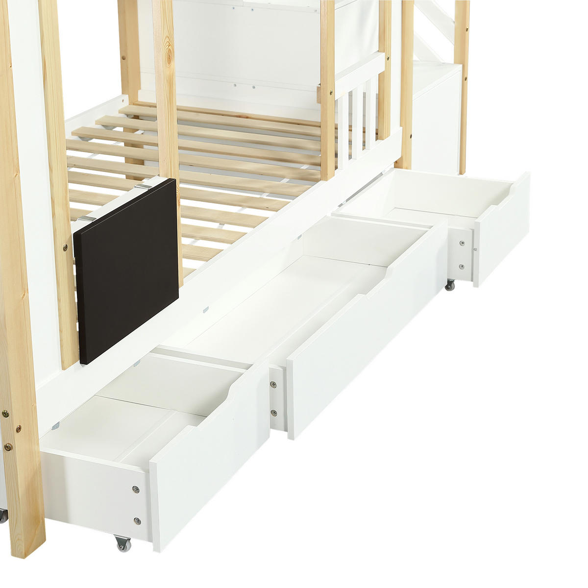 ETAGENBETT 90/200 cm in Weiß & Natur Kinderbett mit Treppenschrank, 3 Schubladen und Tafel - Weiß/Naturfarben, Holzwerkstoff (90/200cm) - STILVORA