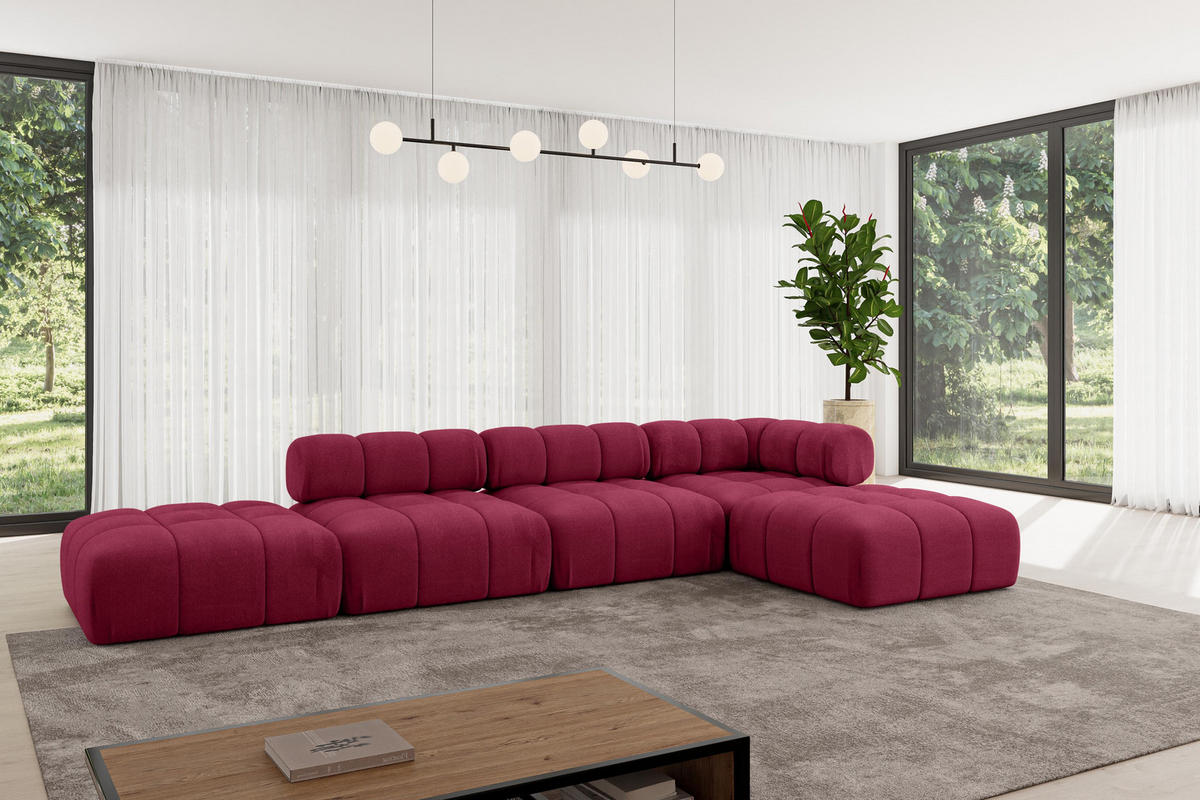 ECKSOFA modulares Sofa Kerru-L2 - 380x190x70 cm Bordeauxrot Velours - Bordeaux, Holzwerkstoff/Textil (380/190cm) - ALTDECOR