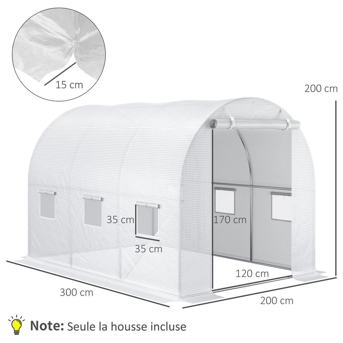 ERSATZPLANE DE-11942 für 6 m² Tunnel mit 6 Fenstern & Tür Weiß - Weiß, Kunststoff (200/200/300cm) - ComfortXL