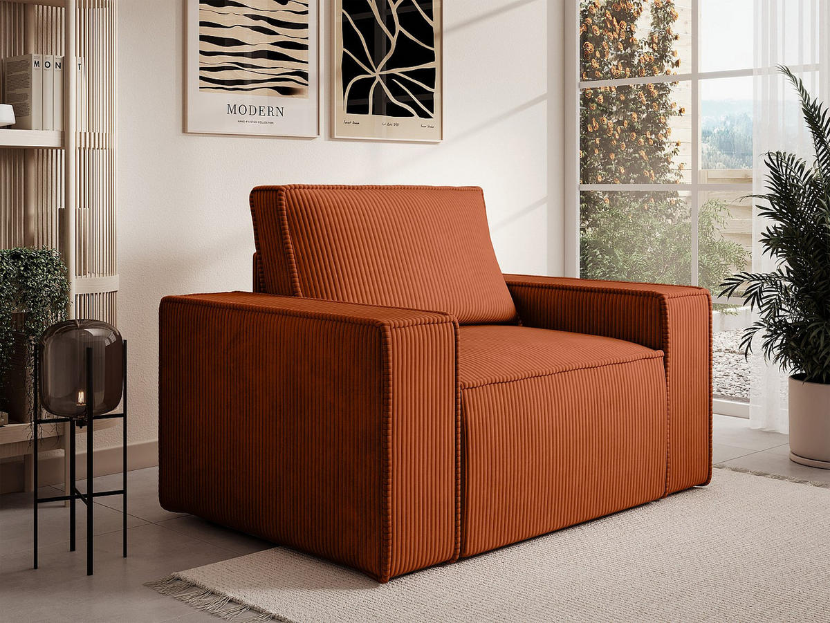 SESSEL mit gerader Rückenlehne - 1 Person-Sitzer - Samt, Stoff - Terracotta - - Terracotta, Textil (120/85/86cm) - Vente-Unique