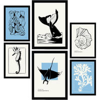 POSTER Set Mit 6 In Schwarzer Tinte Stachelrochen Und Wal Kunstdrucke Von Meer Und Ozean Für Innenarchitektur A3 & A4 Schwarzer Rahmen - Schwarz, Papier (29/3cm) - Nacnic