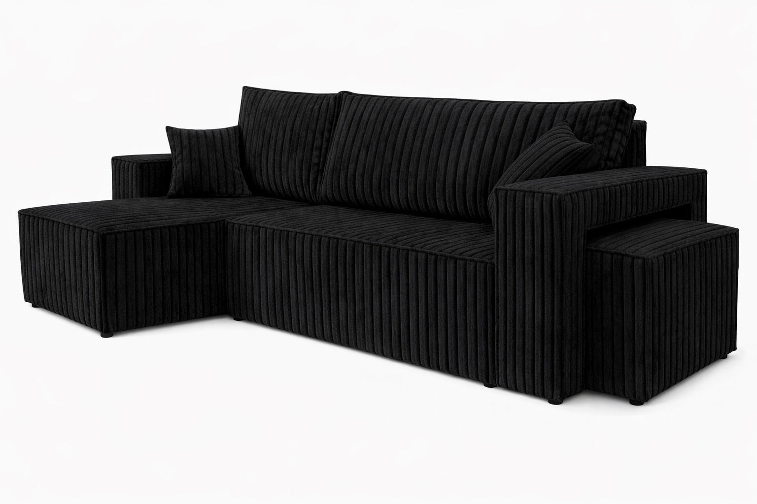 ECKSOFA Mit Schlaffunktion Und Pouf, Cordstoff Tilia, Schwarz, Links, Best L Mit Pouf - Schwarz, Holz (244/145cm) - Kaiser Möbel