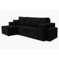 ECKSOFA Mit Schlaffunktion Und Pouf, Cordstoff Tilia, Schwarz, Links, Best L Mit Pouf - Schwarz, Holz (244/145cm) - Kaiser Möbel