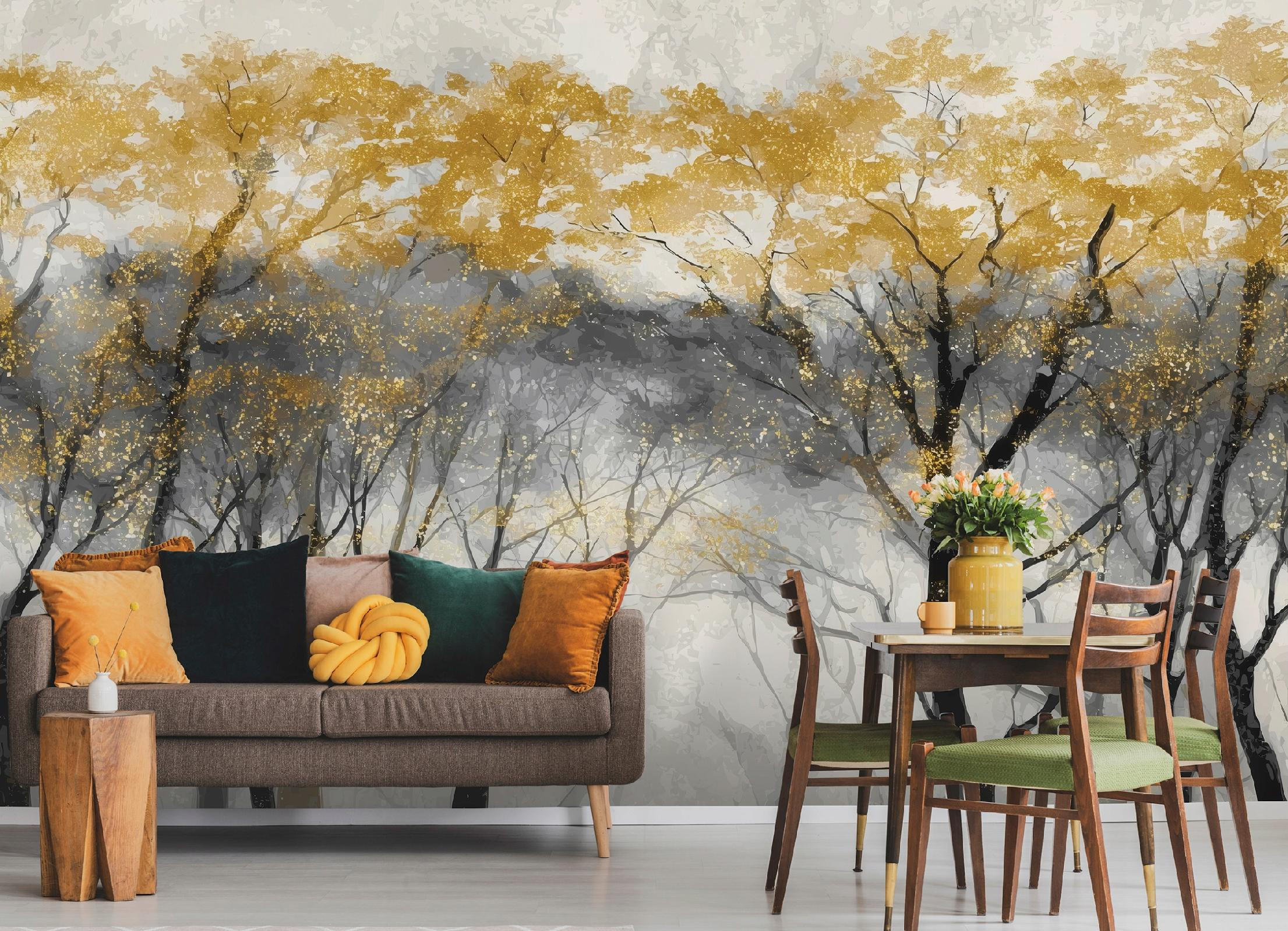 FOTOTAPETE Bäume Wald Beige 300x210 cm - Multicolor, Papier (300/210cm) - Wallarena