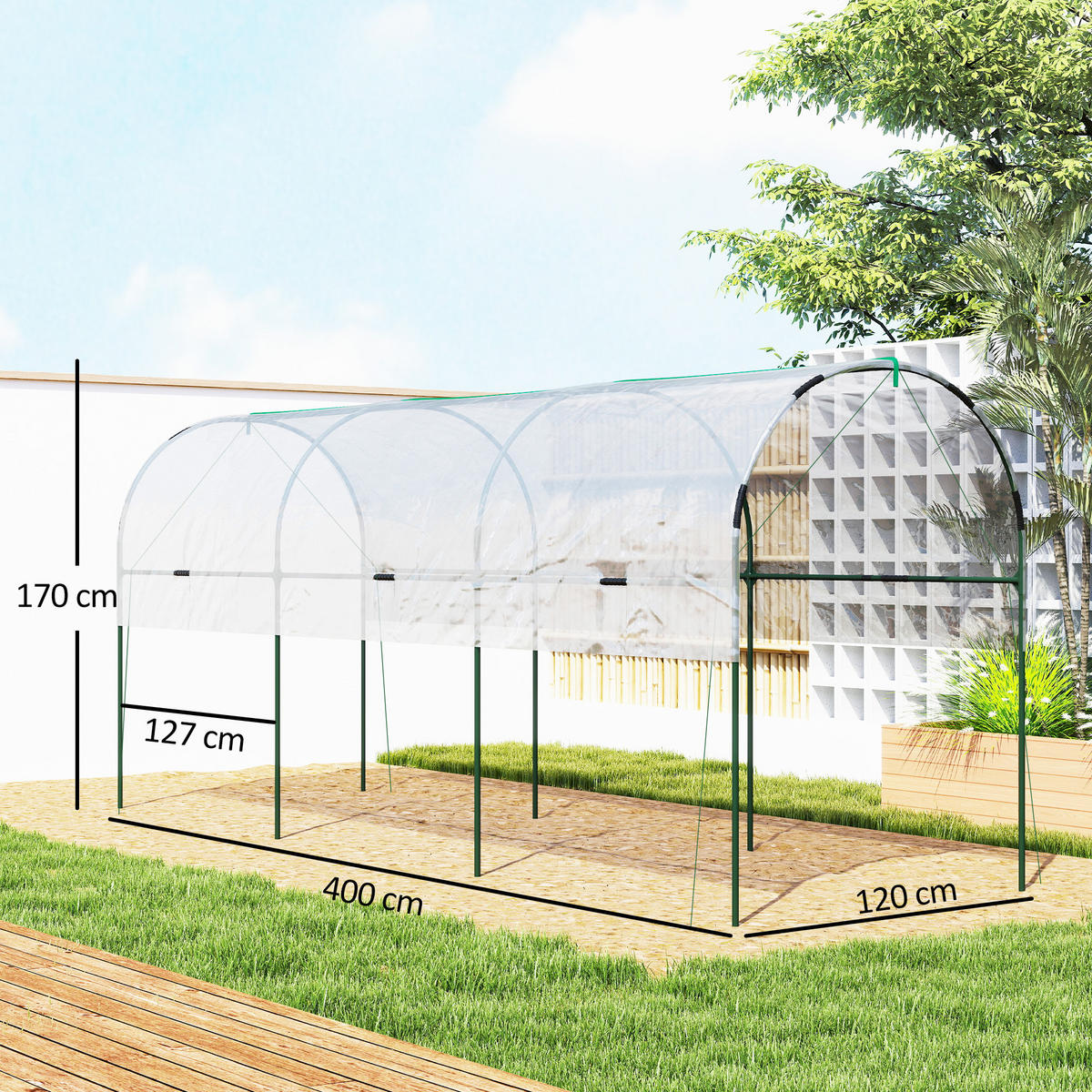 GEWÄCHSHAUS DE-05787 Winterfest mit Bogendach & Erdankern Transparent - Transparent, Kunststoff/Metall (120/170/400cm) - ComfortXL