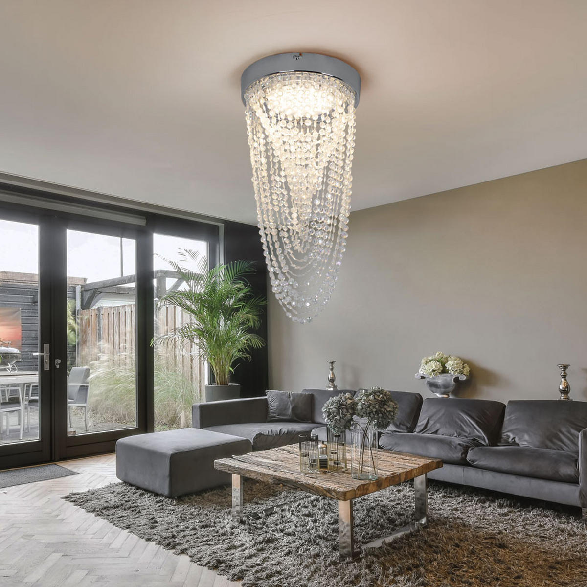 LED DECKENLEUCHTE Kira Chrom Kristall - Klar, Metall (20/20/34cm)