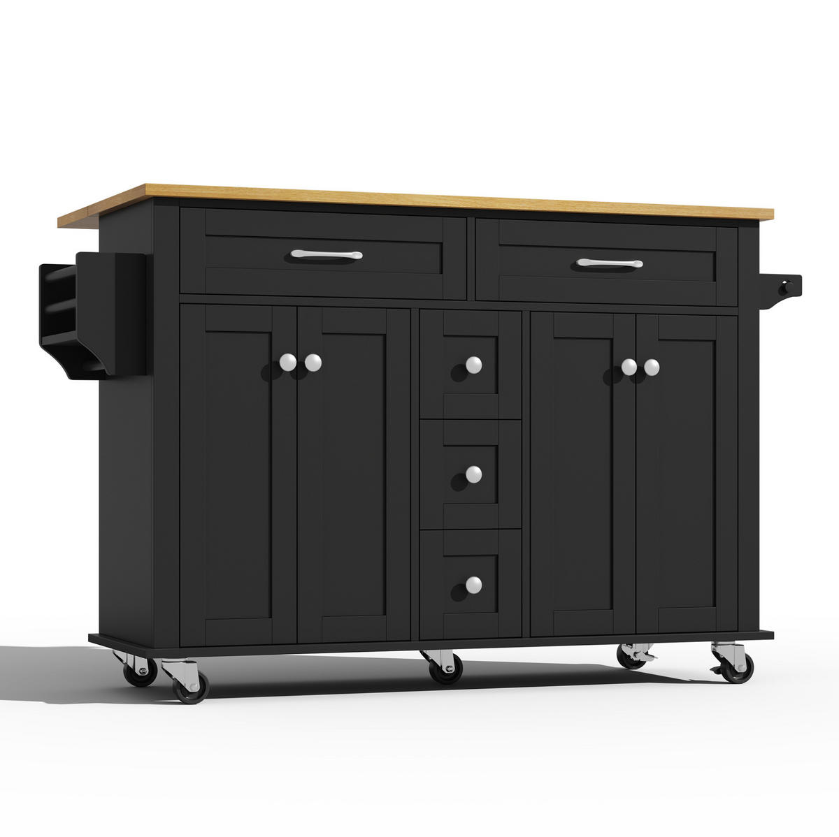 KUECHENWAGEN mit ausklappbarer Arbeitsplatte 140 cm Black/Natural - Schwarz, Holz (65/89/140cm) - Beauniv