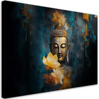 WANDBILD buddha und goldene blumen - Blau, Textil (60/40cm) - Feeby